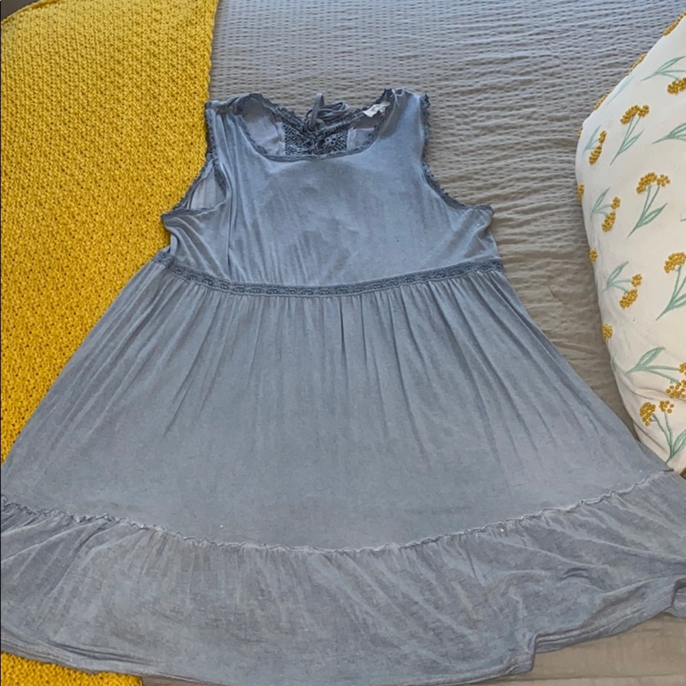 Dusty blue summer dress with lace up back